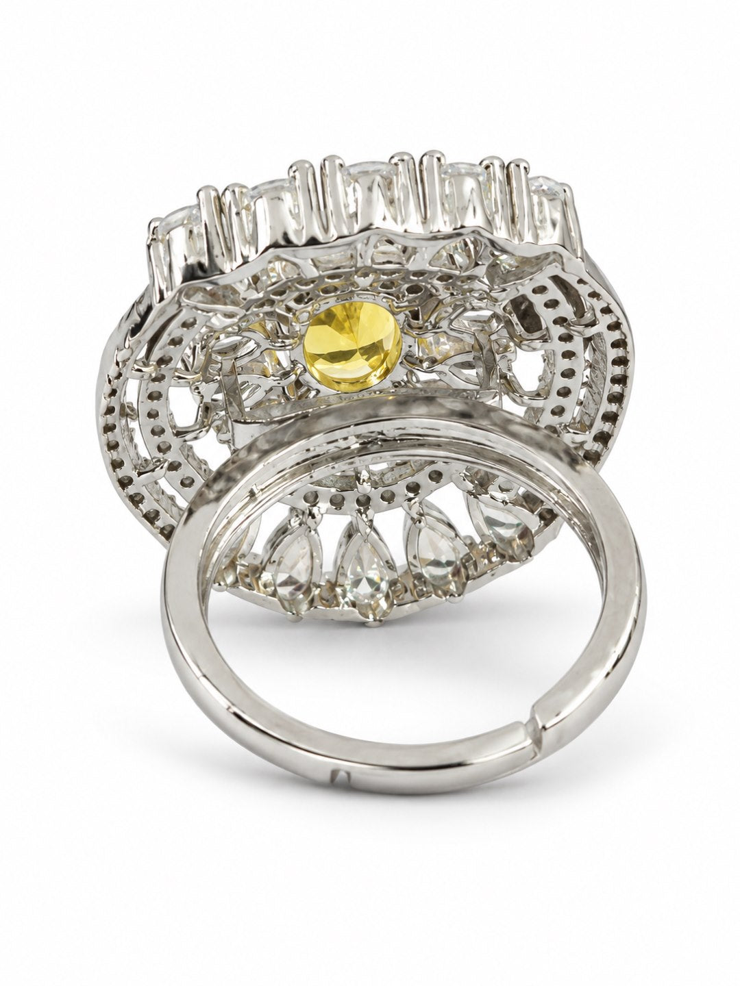 Yellow Oval Center Halo Ring - Silver Plated - alternate view