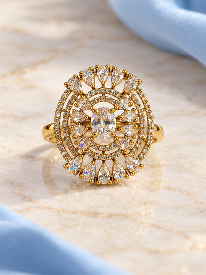 Clear Stone Oval Teardrop Halo Ring - Gold Plated, additional view 3
