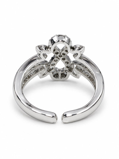 Clear Infinity Leaf Ring - Silver Plated