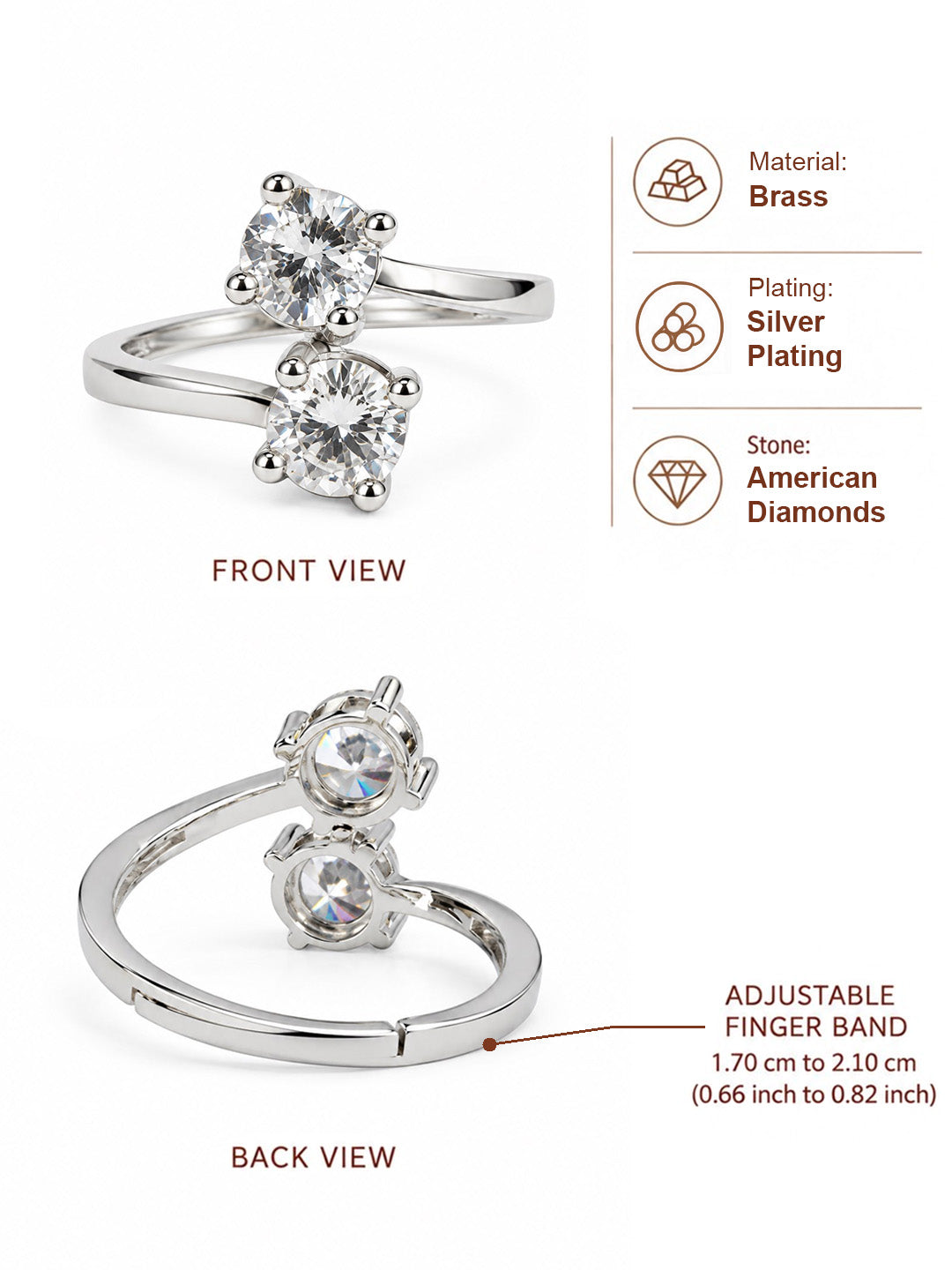Clear Twin Stone Open Ring - Silver Plated, image6