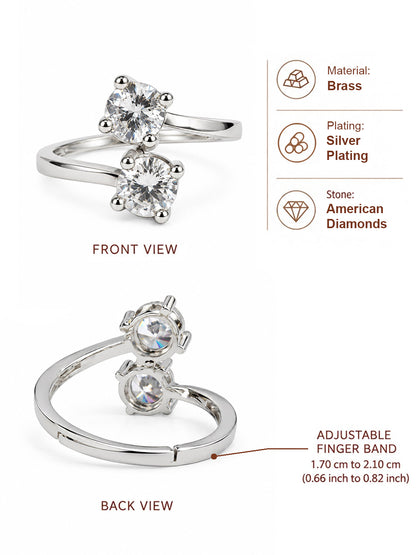 Clear Twin Stone Open Ring - Silver Plated, image6