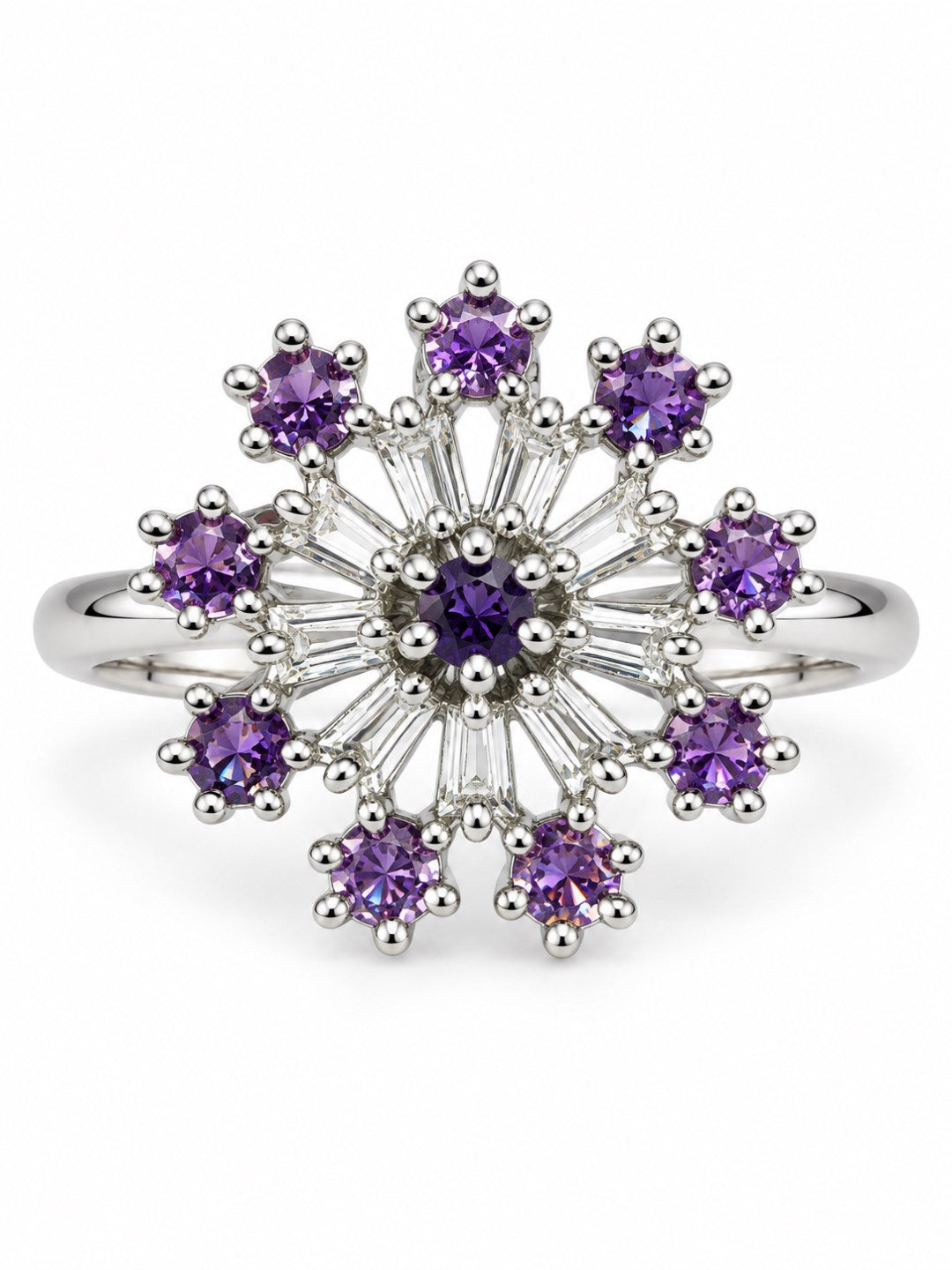 Lavender Floral Starburst Ring - Silver Plated