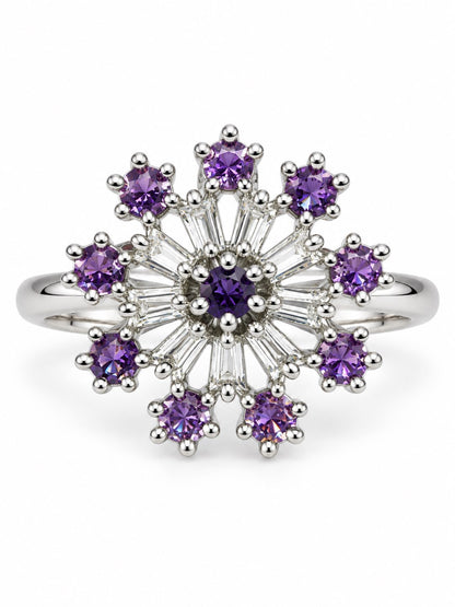 Lavender Floral Starburst Ring - Silver Plated