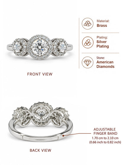 Clear Triple Round Halo Ring - Silver Plated, image6
