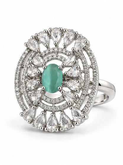 Mint Green Oval Center Halo Ring - Silver Plated - alternate view