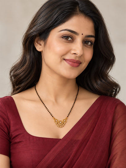 White scalloped floral gold-plated mangalsutra