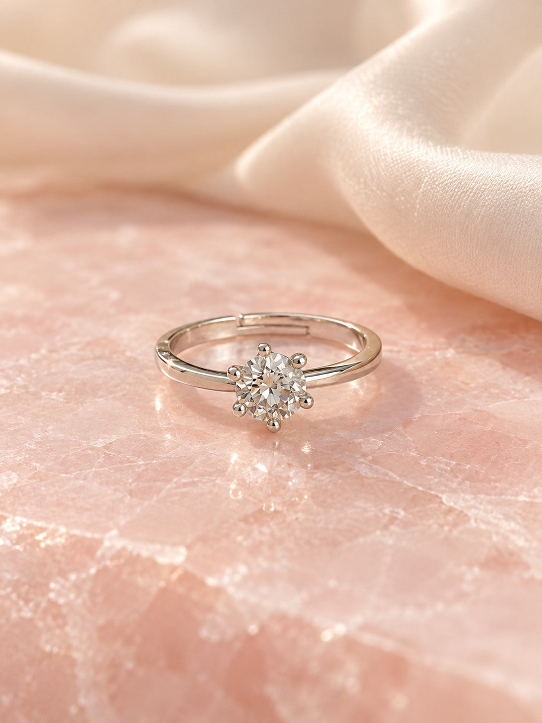 Clear Round Solitaire Slim Band Ring - Silver Plated, image4