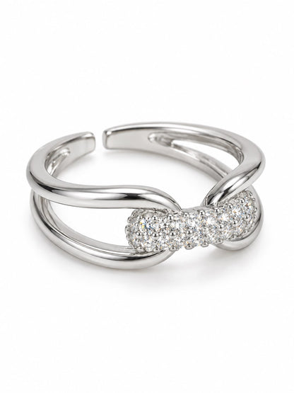 Clear Pave Knot Open Ring - Silver Plated