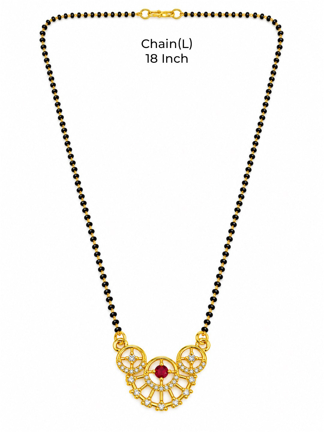 Red scalloped floral gold-plated mangalsutra