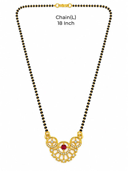 Red scalloped floral gold-plated mangalsutra