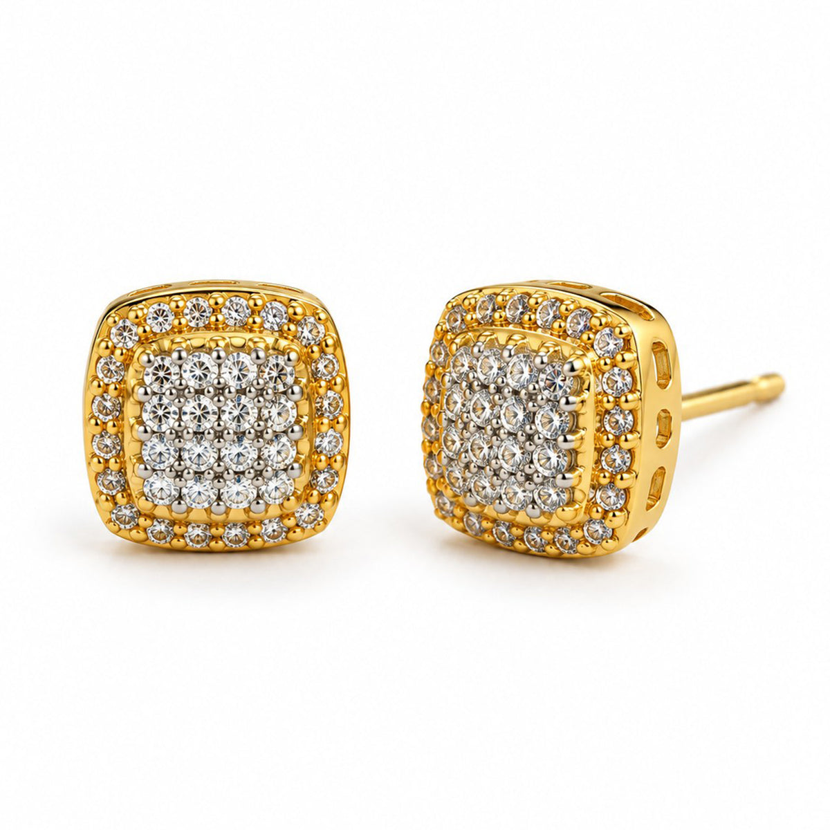 Clear Pave Cushion Stud Earrings - Gold Plated, product view