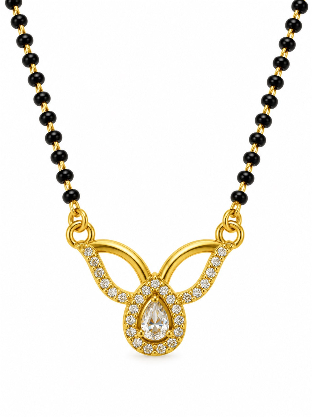 White teardrop and open leaf gold-plated mangalsutra