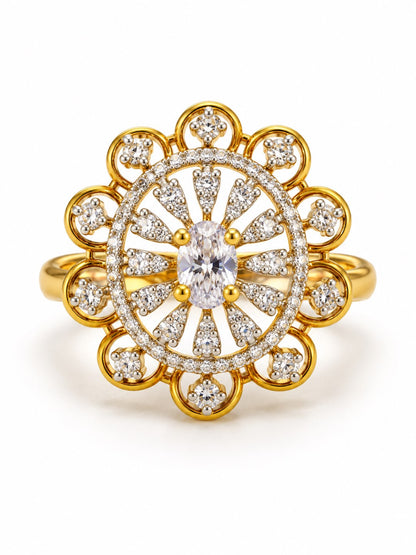 Clear Stone Scalloped Sunburst Ring - Gold Plated, additional view 4