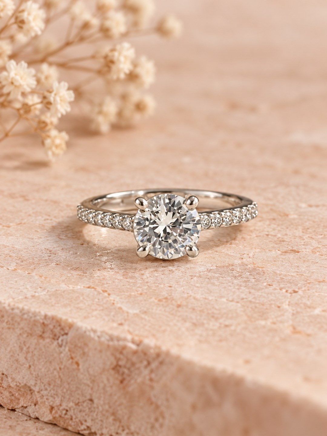 Clear Round Solitaire Pave Band Ring - Silver Plated, image4