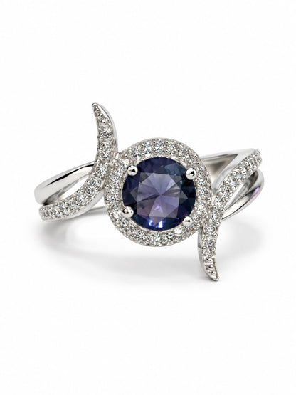 Purple Round Halo Swirl Ring - Silver Plated