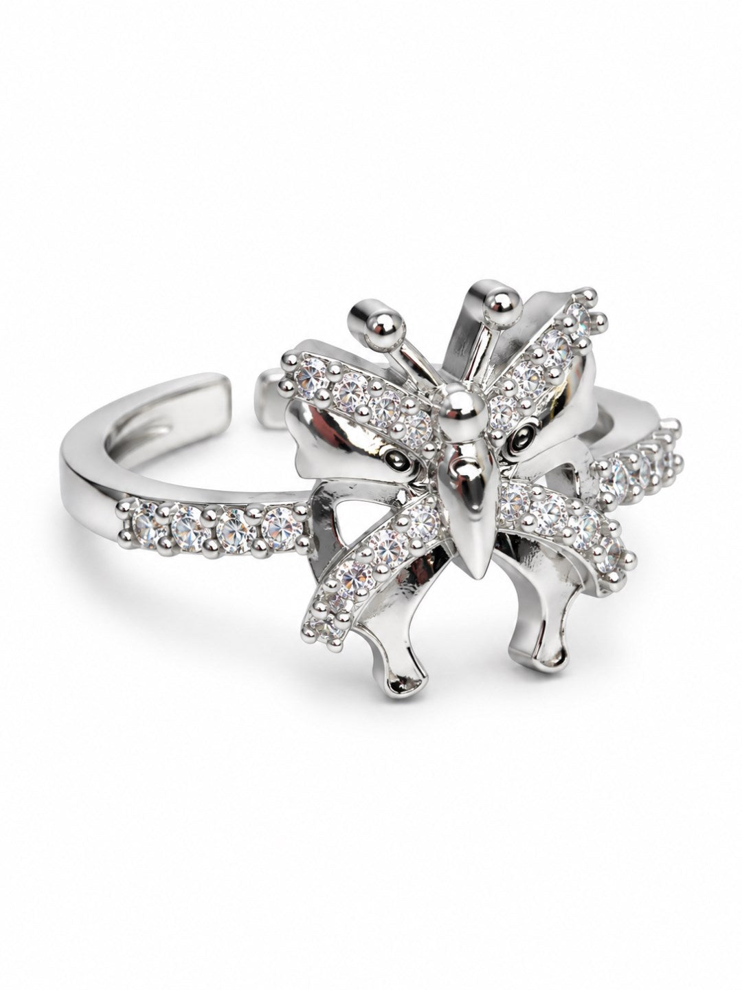 Clear Butterfly Ring - Silver Plated