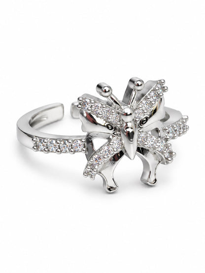 Clear Butterfly Ring - Silver Plated