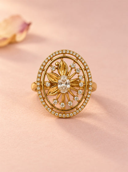 Clear Stone Oval Sunburst Ring - Gold Plated, additional view 3