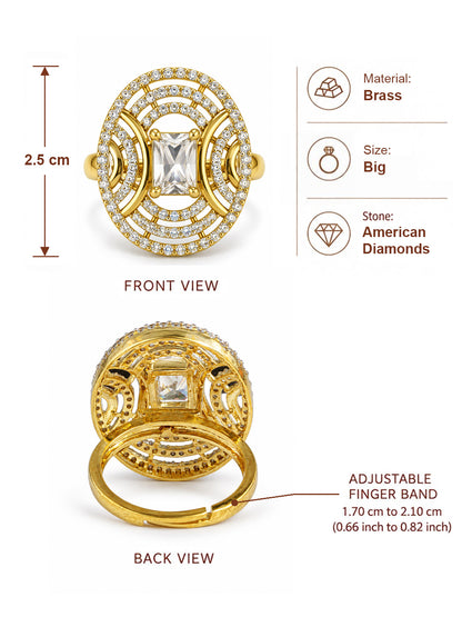 White Center Stone Oval Geometric Halo Ring - Gold Plated