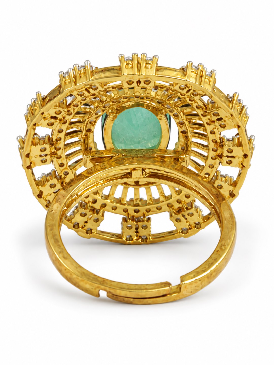 Sea Green Center Stone Baguette Halo Ring - Gold Plated