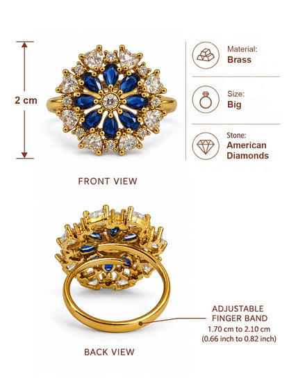 Blue Stone Teardrop Floral Cluster Ring - Gold Plated, additional view 6