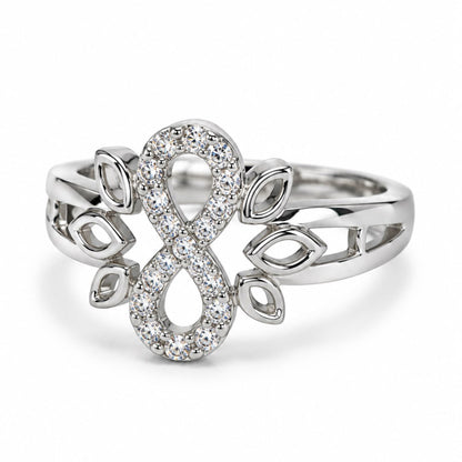 Clear Infinity Leaf Ring - Silver Plated