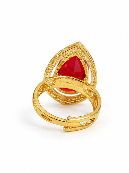 Red Teardrop Stone Halo Ring - Gold Plated, additional view 4