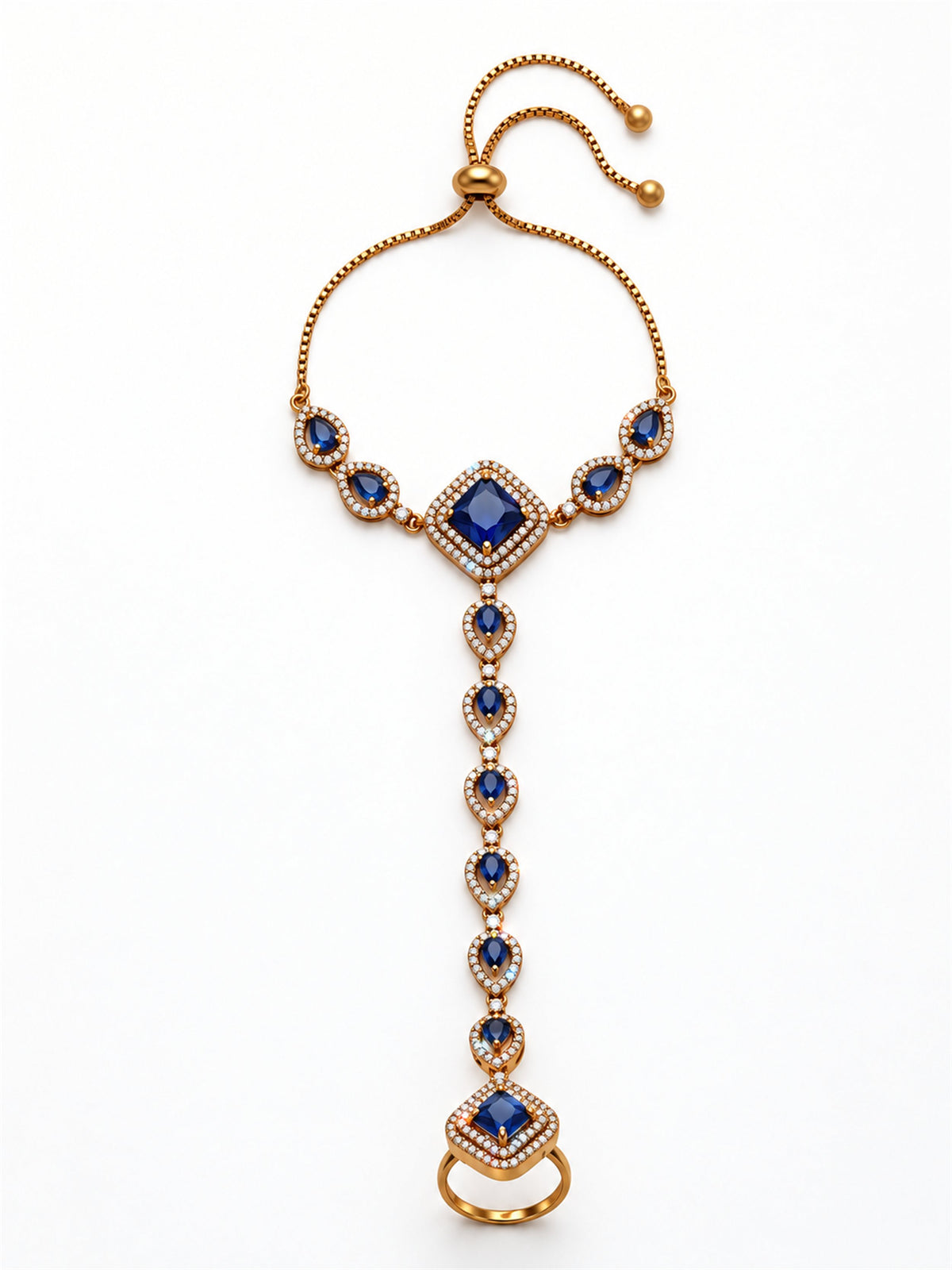 Blue Square Halo and Teardrop Hathphool - Mehndi Plated