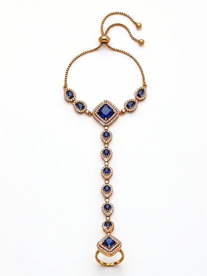 Blue Square Halo and Teardrop Hathphool - Mehndi Plated