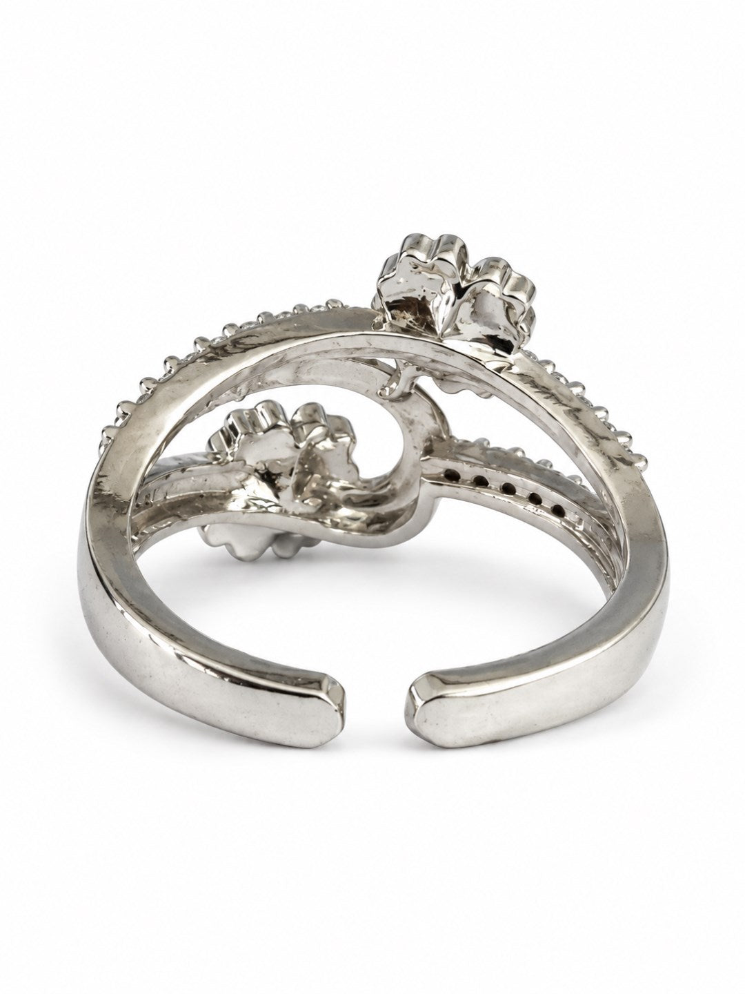 Clear Twin Flower Bypass Ring - Silver Plated