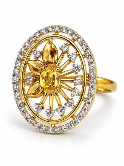 Yellow Center Stone Oval Sunburst Ring - Gold Plated