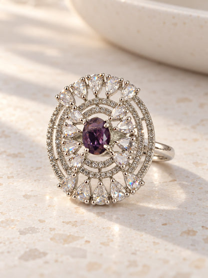 Purple Oval Center Halo Ring - Silver Plated - alternate view