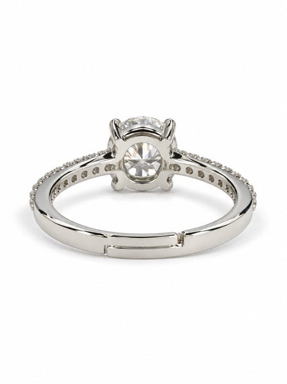 Clear Round Solitaire Pave Band Ring - Silver Plated, image5