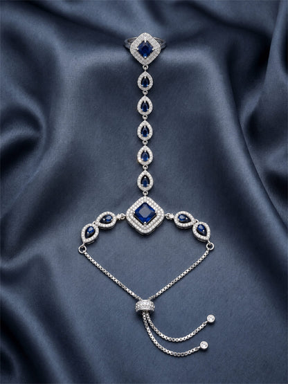 Blue silver-plated square halo and teardrop hathphool
