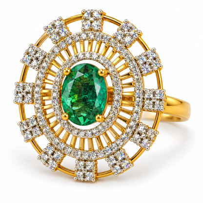 Sea Green Center Stone Baguette Halo Ring - Gold Plated