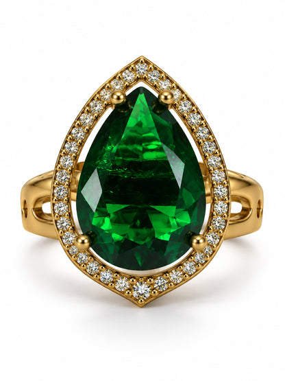 Green Pear Stone Halo Ring - Gold Plated, additional view 1
