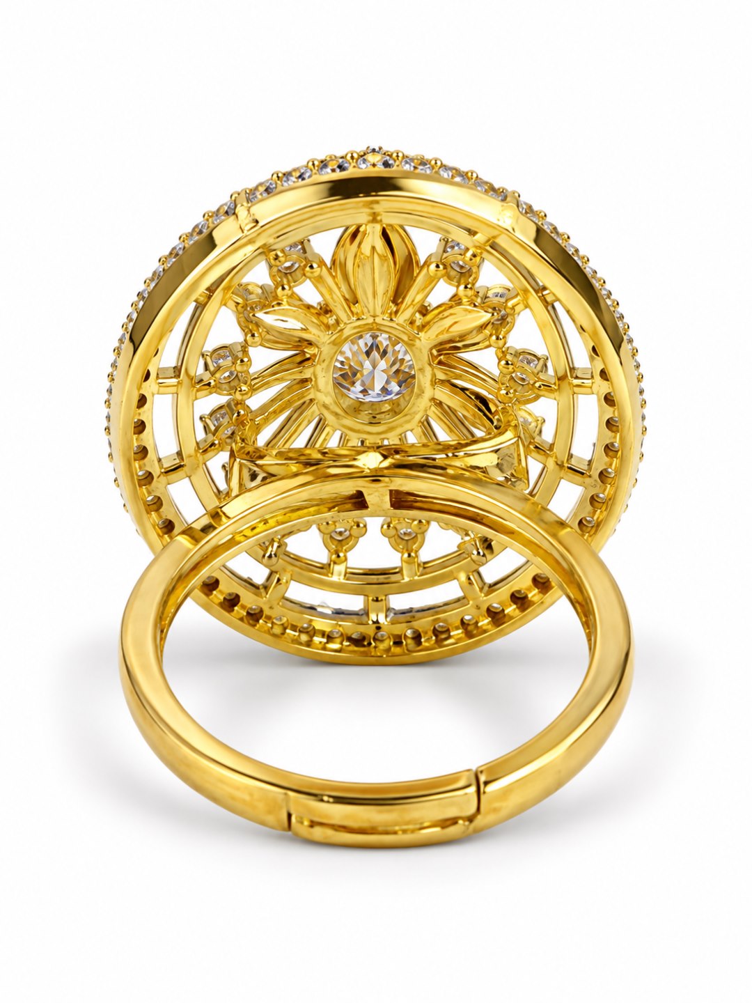 White Center Stone Oval Sunburst Ring - Gold Plated