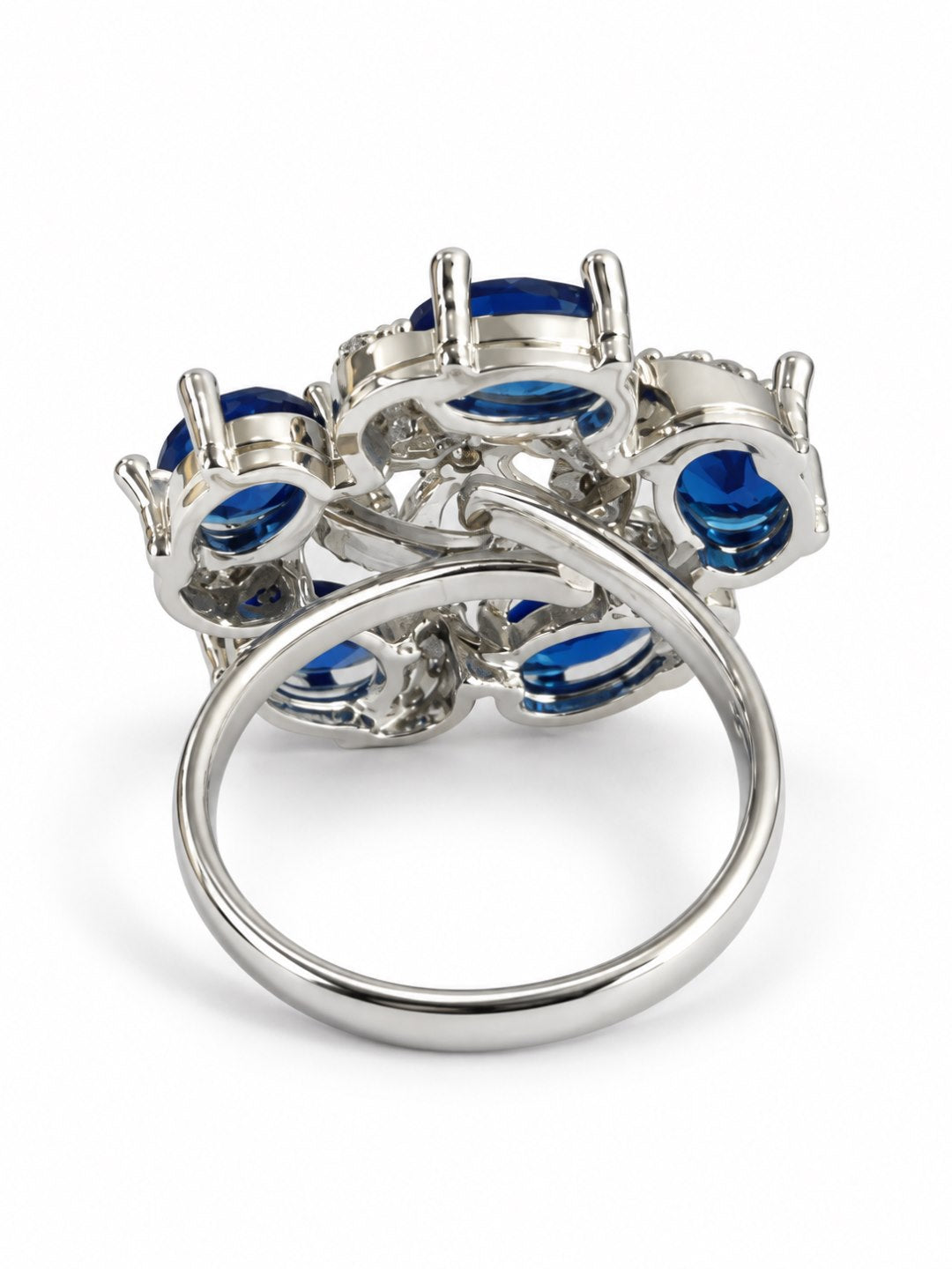 Blue Oval Stone Floral Ring - Silver Plated - alternate view