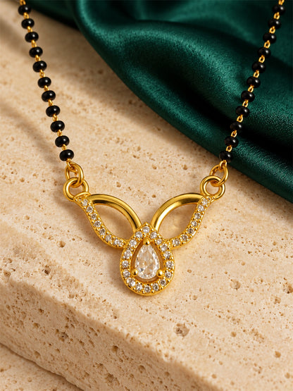 White teardrop and open leaf gold-plated mangalsutra