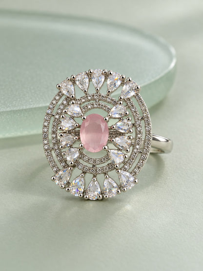 Pink Oval Center Halo Ring - Silver Plated - alternate view