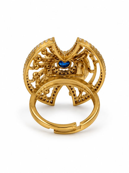 Blue Stone Openwork Fan Ring - Gold Plated, additional view 5