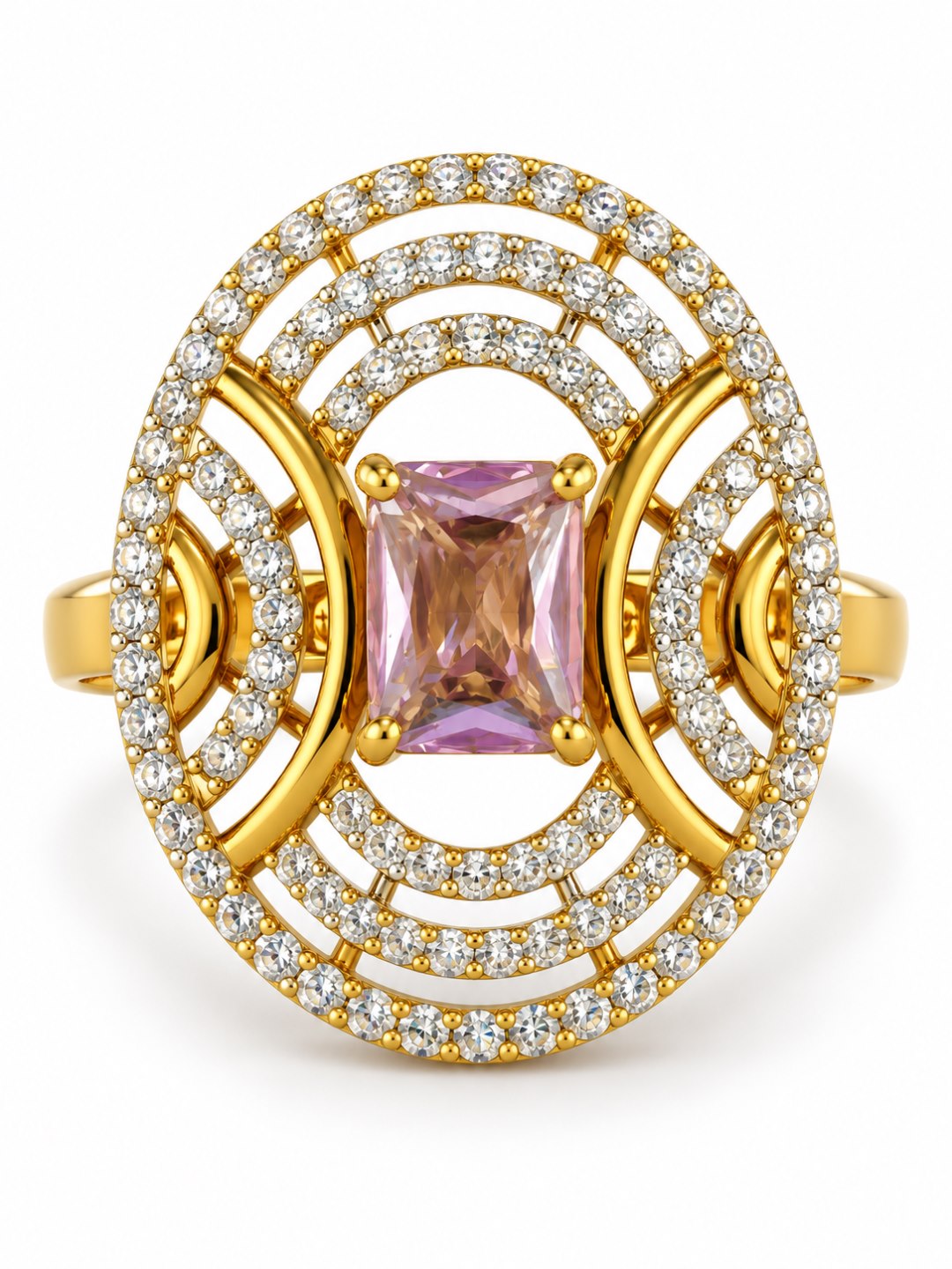 Lavender Center Stone Oval Geometric Halo Ring - Gold Plated