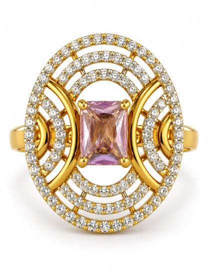 Lavender Center Stone Oval Geometric Halo Ring - Gold Plated