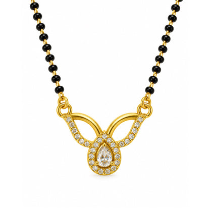 White teardrop and open leaf gold-plated mangalsutra
