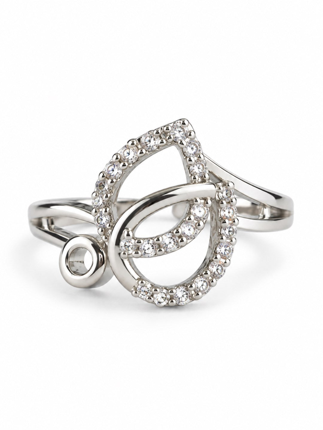 Clear Twin Teardrop Swirl Ring - Silver Plated