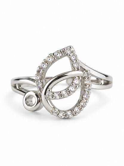 Clear Twin Teardrop Swirl Ring - Silver Plated