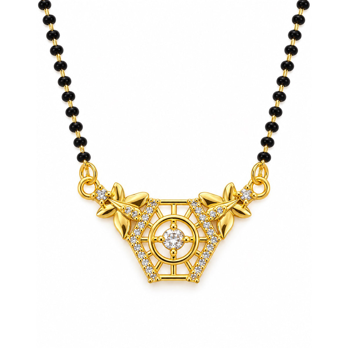 White filigree triangle gold-plated mangalsutra