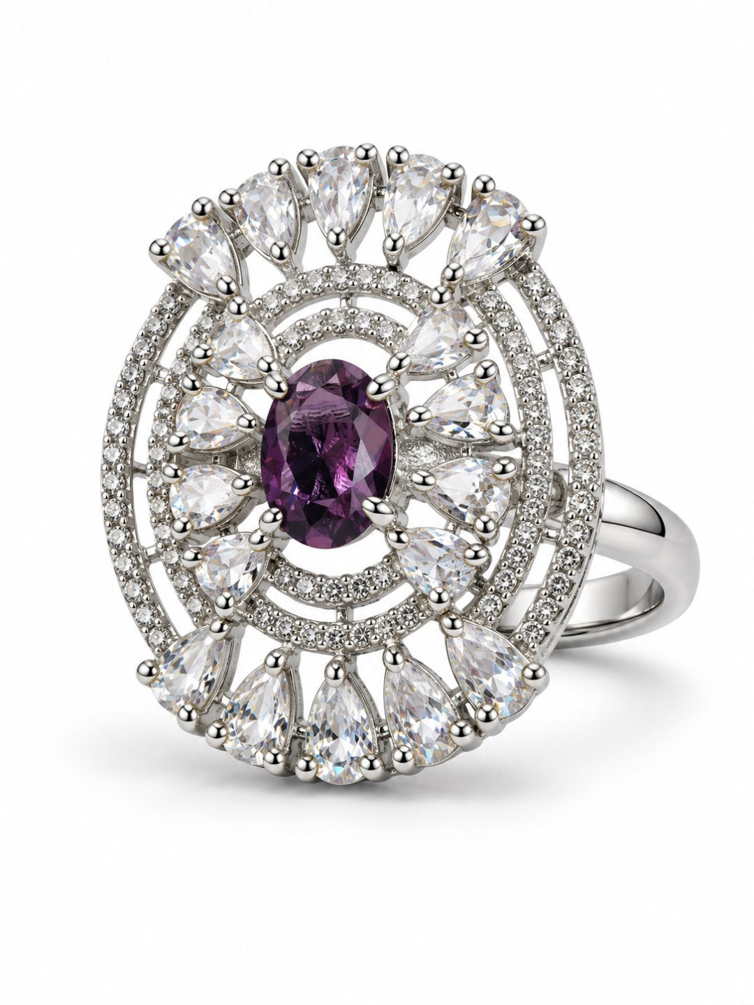 Purple Oval Center Halo Ring - Silver Plated - alternate view