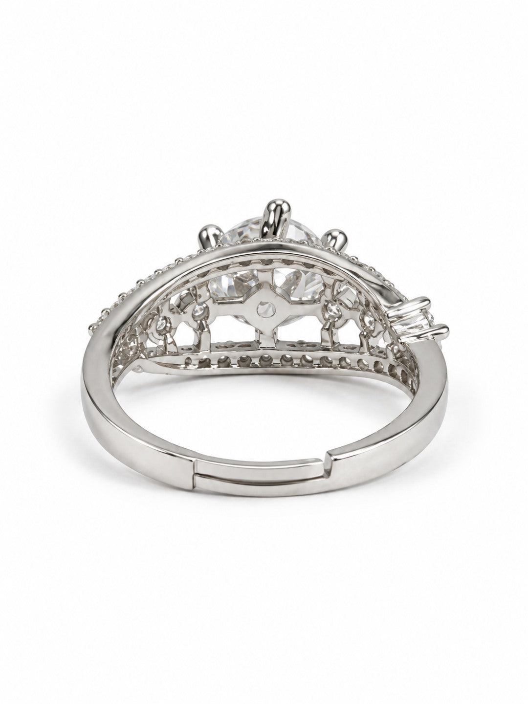 Clear Round Stone Split Shank Ring - Silver Plated, image5