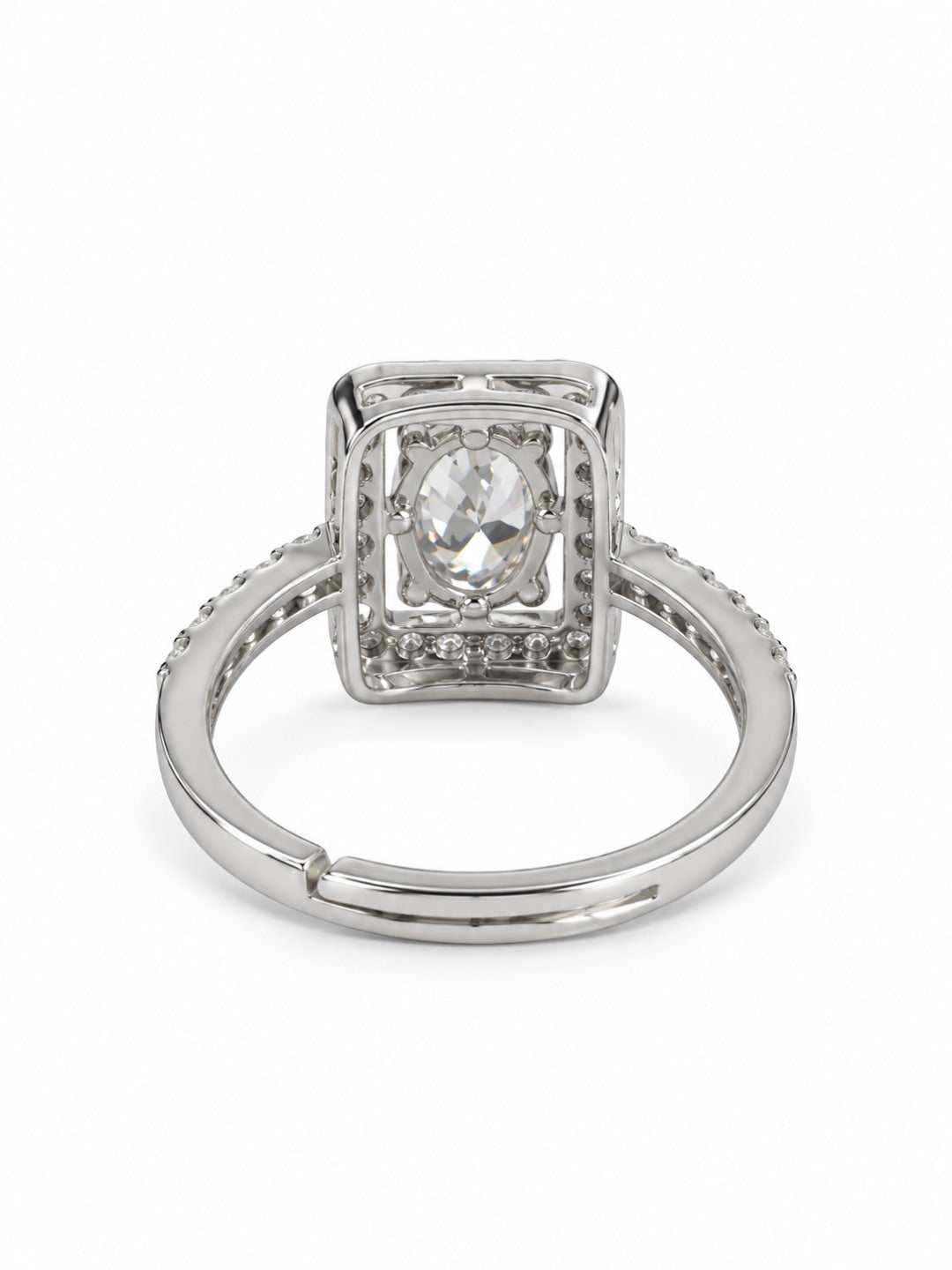 Clear Rectangular Stone Halo Ring - Silver Plated, image5